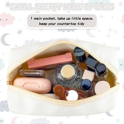 Gifts for Girls Initial Makeup Bag Personalized Cosmetic Bag with Zipper Cute Travel Toiletry Bags Waterproof PU Preppy Makeup Pouch Birthday Gift for Teen Girls Women(White P)