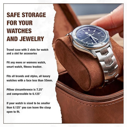 Awesometik 2 Slot Luxury Travel Faux Leather Watch Case. Watch Storage Organizer. Watch Display & Watch Holder. Perfect For Watch Collection. Ready to Gift for Men (2 Slot Watch Case)