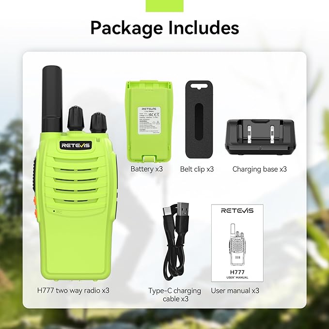 Retevis H-777 Walkie Talkies for Adults, 2 Way Radios Rechargeable Walkie Talkies Long Range, Portable FRS Two-Way Radios, Emergency Alarm LED Flashlight Type C Charger for Family Outdoor Trip(3 Pack)