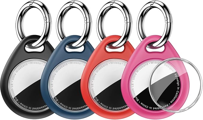 Waterproof Airtag Holder,4 Pack Airtag Keychain with Full Wrap Design,Airtags Case for Apple Airtag,Anti-Lost Air tag Accessories for GPS Item Finder Tracker Luggage, Bag,Key,Pet,Black/Blue/Red/Pink