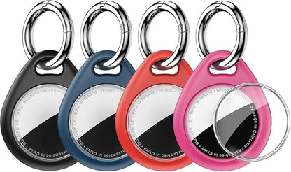 Waterproof Airtag Holder,4 Pack Airtag Keychain with Full Wrap Design,Airtags Case for Apple Airtag,Anti-Lost Air tag Accessories for GPS Item Finder Tracker Luggage, Bag,Key,Pet,Black/Blue/Red/Pink