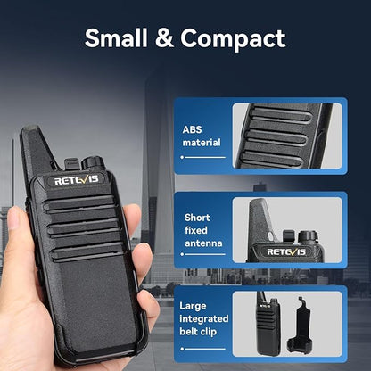 Retevis RT22 Walkie Talkies Mini, Rechargeable Two Way Radio Long Range, 2 Way Radio Small, Portable VOX, for Business Commercial Work School Church Restaurant (20 Pack,Black)