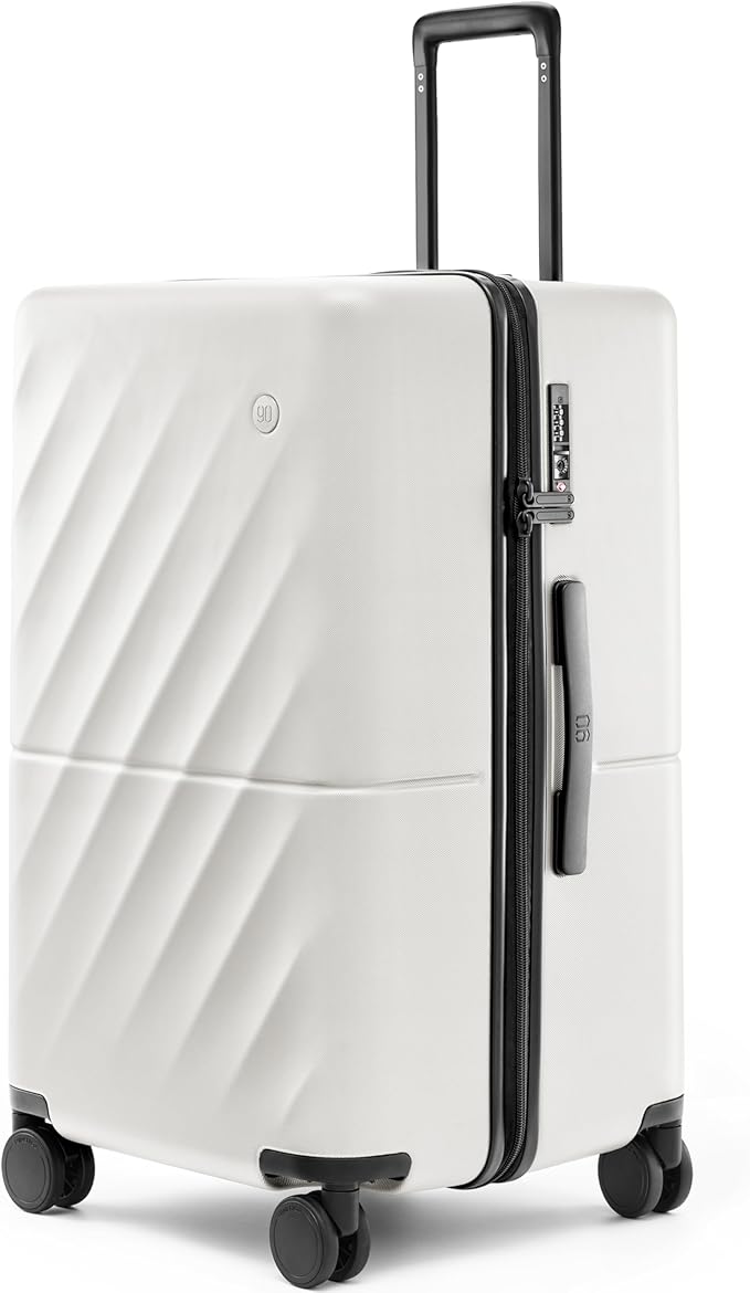 NINETYGO Trunk Luggage 26 Inch, Medium Checked Luggage with Double Spinner Wheels, Anti-Burst Zipper, Hard Case PC Suitcase, Lightweight Travel Luggage, TSA Approved (Pearl White, Hudson)
