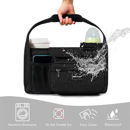 TOPDesign Universal Baby Stroller Organizer, Stroller Caddy with Detachable Mesh Bag & Heightened Insulated Cup Holders & Non-Slip Secure Hooks Accessories, Fits Most Strollers (Zoo 2)