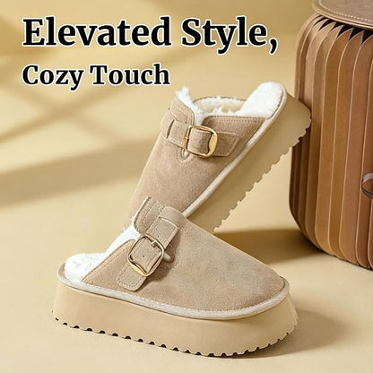 Mishansha Fuzzy Platform Slippers for Women Winter Faux Suede Warm Slippers Cozy House Shoes Outdoor and Indoor