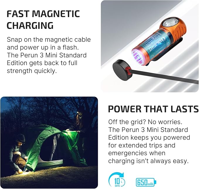 OLIGHT Perun 3 Mini Headlamp 1250 Lumens LED Head Flashlight,Rechargeable Headlight with Red Light Option,Perfect for Working, Hiking, Camping and Climbing (Cool White 5700K~6700K, Orange)