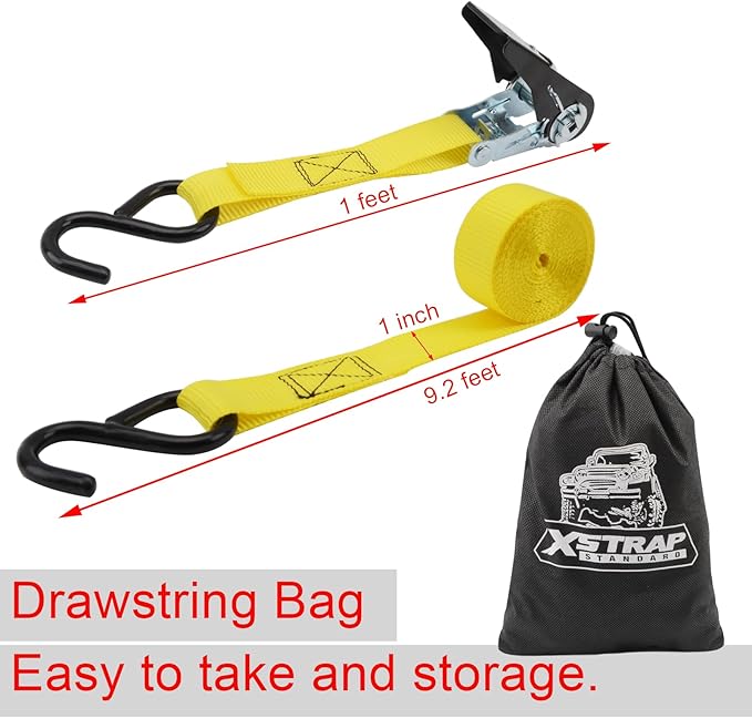 XSTRAP STANDARD Ratchet Straps, 8-Pack 1" x 10FT Ratchet Tie Down Straps Set, 900 LBS Break Strength Logistic Cargo Straps for Motorcycle, Move Appliances, Lawn Equipment, Trucks (Yellow)