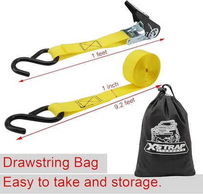 XSTRAP STANDARD Ratchet Straps, 8-Pack 1" x 10FT Ratchet Tie Down Straps Set, 900 LBS Break Strength Logistic Cargo Straps for Motorcycle, Move Appliances, Lawn Equipment, Trucks (Yellow)