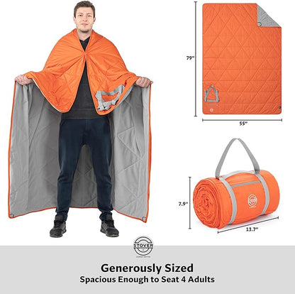 STOVER Large Waterproof Outdoor Stadium Blanket– Extra Thick Soft Fleece Camping Blanket for Travel, Picnics, Sports, Dogs– 79"x55" Warm, Windproof, Sand-proof, Lightweight, Packable (Game Day Orange)