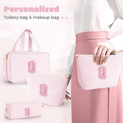 Personalized Toiletry Bag - Initial Makeup Bag Cosmetic Bag for Women Travel, Cute Friend Wedding Girlfriend Birthday Gift for Teen Girls 16-18 - Pink Q
