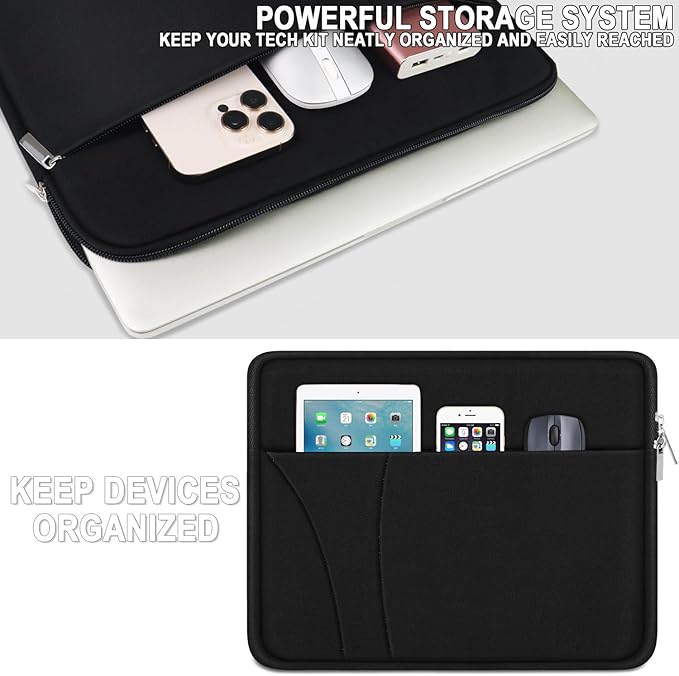 Laptop Sleeve Case 15.6 inch, Shockproof Protective Carrying Briefcase Computer Bag with Zippered Pocket, Slim Traveling Laptop Cover Compatible for HP, Dell, Asus, Lenovo, Notebook, Black
