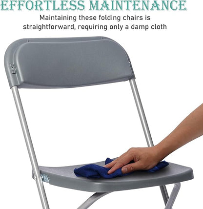 80 Pack Plastic Grey Folding Chairs,Portable Party Chairs Stackable Commercial Seats with Steel Frame for Office Home Outdoor Indoor Wedding Party Patio Dinning Events,350lbs Capacity