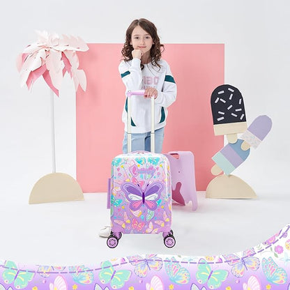 Kid's Luggage Set 2 Piece Suitcase Set 16" Hardside Luggage with Spinner Wheels Girls Carry on Toddler Travel Rolling Suitcase with Neck Pillow Airline Approved