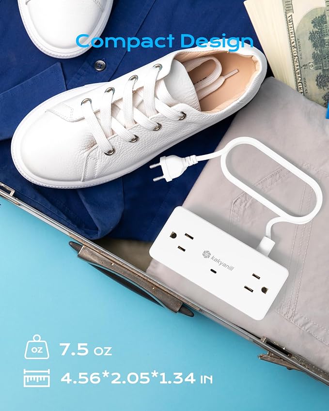 European Travel Plug Adapter, Type E F Plug Adapter, 4 AC Outlets, 3 USB Ports (2 USB C), 5ft Flat Extension Cord, for Germany France Travel