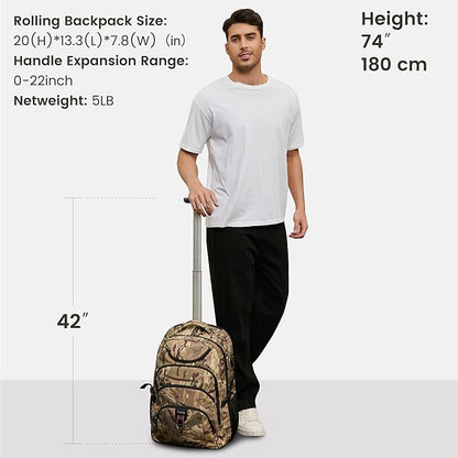 Boavan Rolling Backpack,17 inch Water Resistant Wheeled Backpack,Carry on Luggage Business Bag, Overnight College Computer Bag Trolley Suitcase for Men Women Adults to Travel