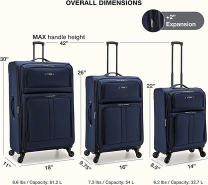 U.S. Traveler Anzio Softside Expandable Spinner Luggage, Navy, 3-PIece Set (22/26/30)