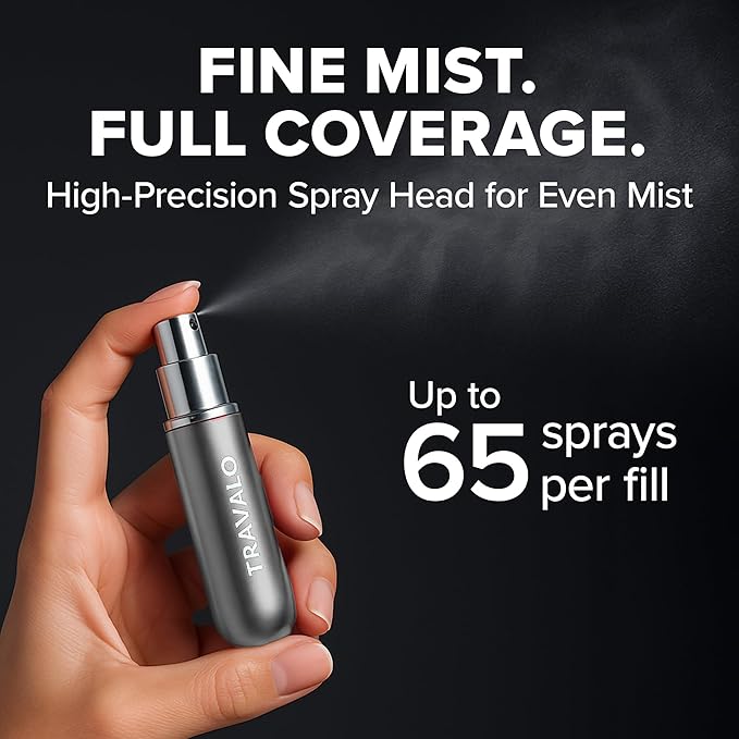 Travalo Classic HD Perfume Atomizer - Leak-Proof and TSA Approved for Air Travel - Reusable, Airtight, Easy-Fill Mini Pump Sprayer - Lightweight, Elegant Design w/Volume Window - Silver 0.17oz