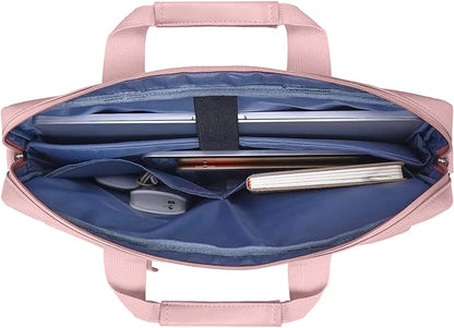 MOSISO Laptop Shoulder Bag 15.6 inch, 15-15.6 inch Computer Bag Compatible with MacBook Pro 16 inch, HP, Dell, Lenovo, Notebook with 2 Raised&1 Flapover&1 Horizontal Pocket&Handle&Belt, Pink
