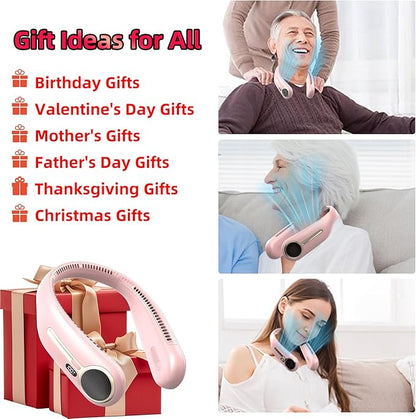 Portable Neck Fan,Hands Free Personal Wearable Bladeless Fan,6000mAh USB Rechargeable,360° Cooling,LED Display,4-Speeds,Birthday Gifts for Men Women Dad Mom,Stocking Stuffers Christmas Gifts (Pink)