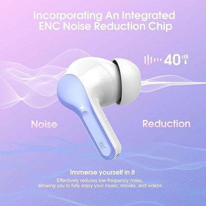 Wireless Earbuds, Bluetooth 5.4 Headphones HiFi Stereo, Bluetooth Earbuds with ENC Noise Cancelling Mic,IP7 Waterproof in Ear Earphones, 48H, LED Display Ear buds for Pad Phones Workout, White Purple