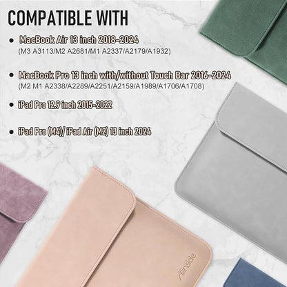 Allinside 13 Inch Laptop Sleeve Case for MacBook Air 13 2018-2025/MacBook Pro 13 2016-2022/Macbook Pro 14 2021-2024, Waterproof Matte PU Leather Horizontal Envelope Protective Case Cover, Flesh Pink