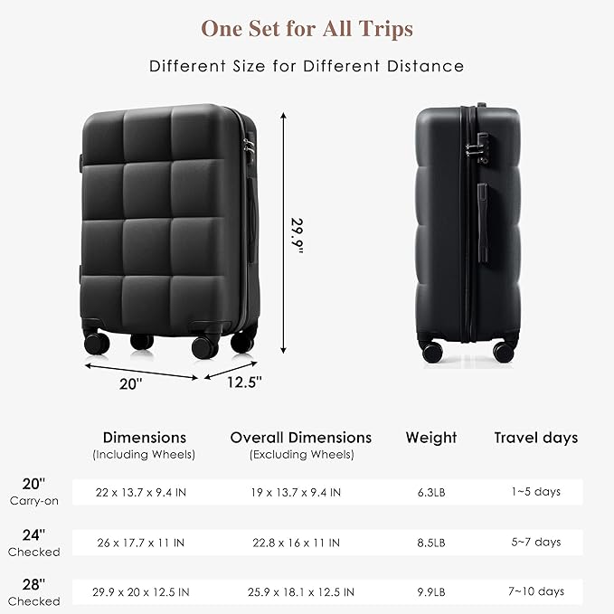 Hardshell Luggage Sets Suitcase with TSA Lock Luggage with Travel Bag