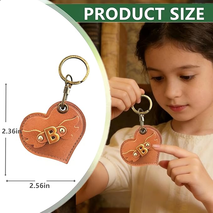 Initial Letter Leather Alphabet Keychain Holder Case Compatible with AirTag,Cute Protective Air Tag Cover with Bronze Keyring,Anti-Scratch Finder GPS Tracker Case for Pets Keys Wallet Luggage(B)