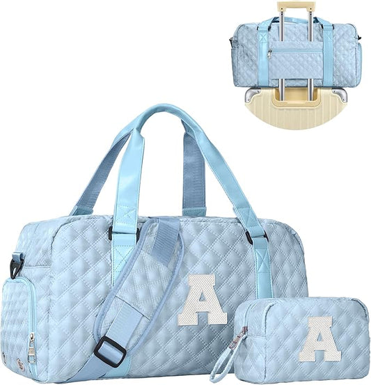 Initial Travel Duffle Bag Women Girls Gift: Personalized Weekender bags, Dance Cheer bag Sports for Girl, Kid Gymnastics Bags, Birthday Gifts for Women Girls Kids Teens Mom Teacher