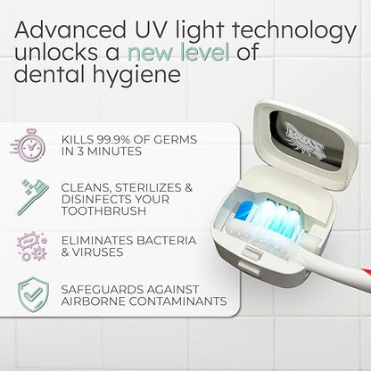 Rayz UV-C Toothbrush Sanitizer | Portable & Rechargeable | 99.9% Sanitization in 3 Minutes | Wall Mountable, Travel-Friendly & TSA-Approved (Pearl)