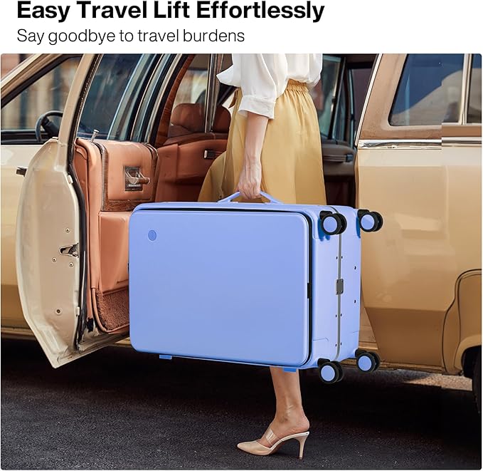 mixi 24 Inch Checked Luggage PC Hard Shell Suitcase Top Opening Aluminum Frame Travel Suitcases with Wheels, Lilac Purple
