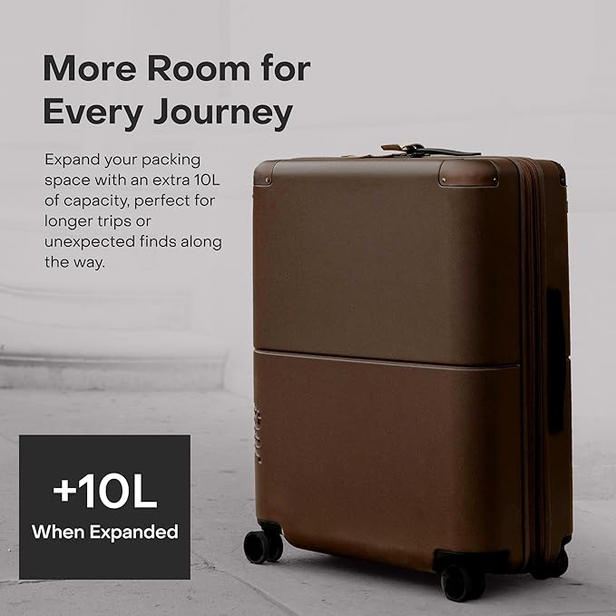 Checked Expandable - 24.5" Airline Approved Check In Luggage with Wheels, Spinner Suitcase for Men & Women - TSA Lock Rolling Suitcase, Spinner Wheels, Expansion Zip, Y-Strap - Dark Brown
