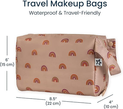Tiny Twinkle Waterproof Travel Toiletry & Makeup Bag Organizer | Makeup Pouch with Multiple Compartments & Snap Handle for Travel | Gift for Teen Girls and Women (Boho Rainbow)