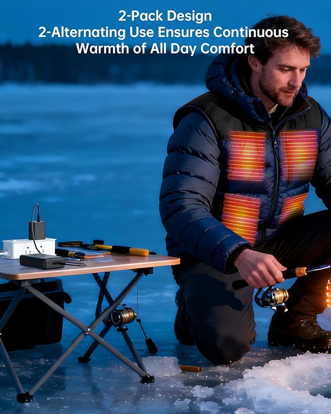 2-Pack 5V 2A Heated Vest Battery Pack Ultra-Compact Small 10000mAh Power Bank for Burngogo/Rrtizan/Soleilwear/Yolikeb Tidewe/Kovnlo Electric Heating Jacket/Stadium Seat Cushion/Coat/Blanket
