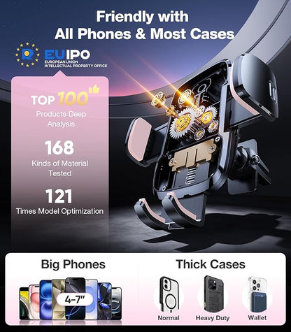 TORRAS Pink Phone Holders for Your Car【Ultra-Durable & Strongest Suction】, Universal Car Phone Holder Mount Truck Cradle Stand for Dashboard Windshield Vent, Pink Car Accessories