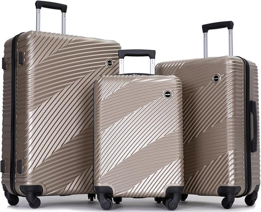 Travelhouse Luggage Sets, Expandable Hardside Suitcases 24in/28in, Carry on 20in,3 Piece Set Travel Luggages Clearance with Double Spinner Wheels TSA Lock Lightweight (GOLD)