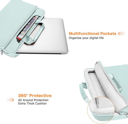 MOSISO 360 Protective Laptop Shoulder Bag Compatible with MacBook Air 15 M4 A3241 M3 A3114 M2 A2941/Pro 16 inch M4 M3 M2 M1, 15-15.6 inch Notebook,Matching Color Sleeve with Belt, Mint Green