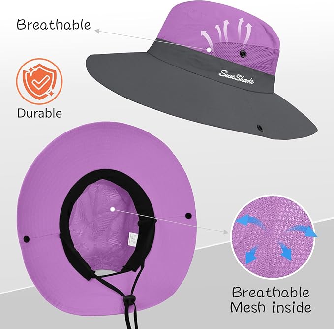 ZOORON Women's Ponytail Safari Sun Hat,Wide Brim UV Protection Outdoor Bucket Hat,Foldable Beach Summer Fishing Hat