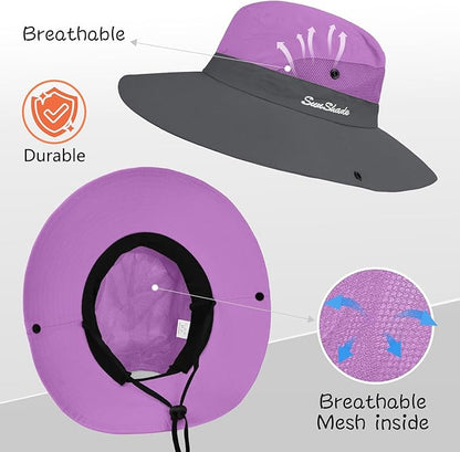 ZOORON Women's Ponytail Safari Sun Hat,Wide Brim UV Protection Outdoor Bucket Hat,Foldable Beach Summer Fishing Hat