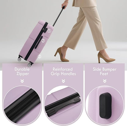 Merax Luggage Sets of 3 Piece Carry on Suitcase Airline Approved,Hardcase Suitcase Set with Double Spinner Wheels,Pink Purple
