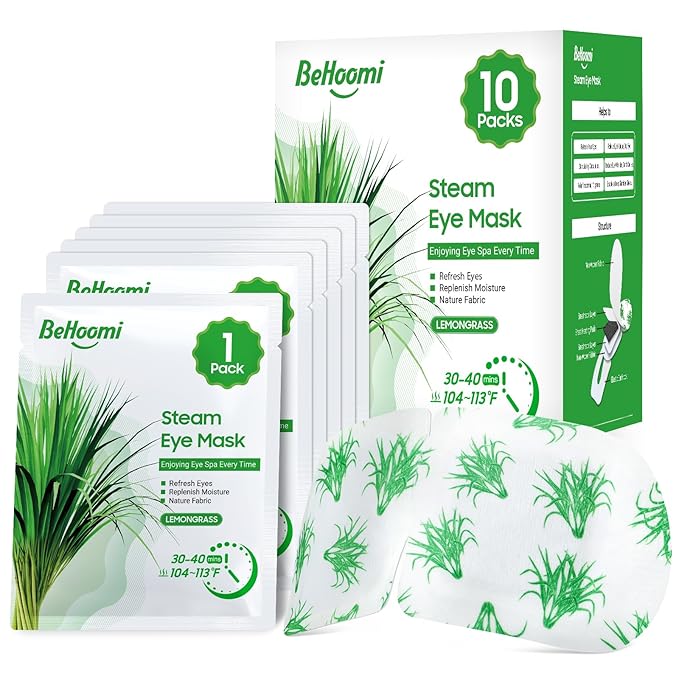 Steam Eye Mask, 10 Packs Heated Eye Mask, Self Heating Disposable SPA Warm Compress for Eyes Sleep Mask, Travel Essentials & Relaxation Gifts, Stocking Stuffers (Lemongrass Scent)