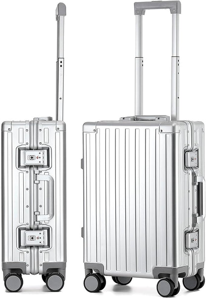 20 Inch All Aluminum Carry On Luggage 22x14x9 Airline Approved with Spinner Wheels,Hard Shell Zipperless Lightweight Small Suitcase with TSA Approved for Travel Business Women Men,Silver
