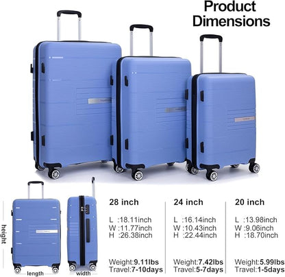Luggage 3 Piece Sets Suitcase Set with Double Spinner Wheels, Lightweight Carry On Hardside Travel Luggage with TSA Lock, (20/24/28) (Purplish Blue)