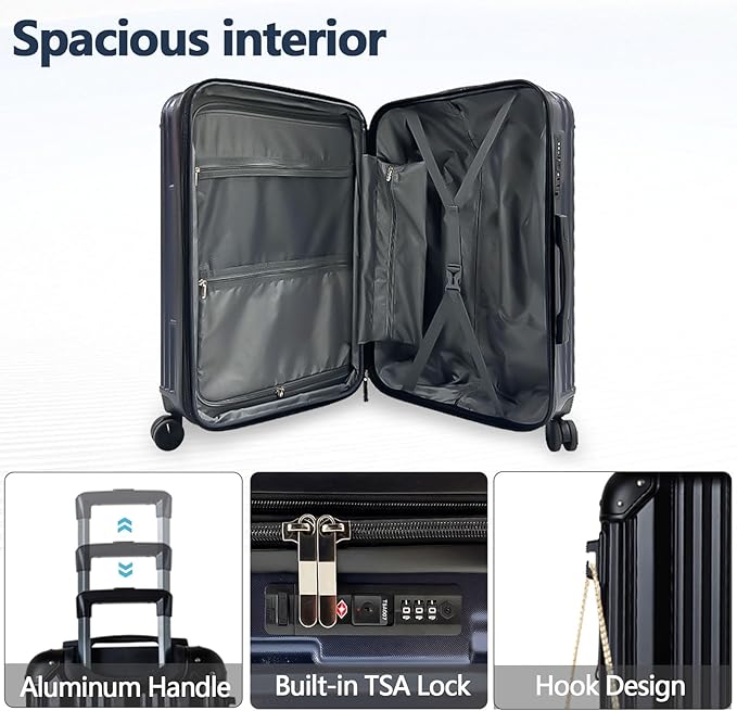 OUZZO 24 Inch Expandable Luggage Medium Checked Luggage Hardshell Suitcases with Double Spinner Wheels Lightweight Travel Luggage TSA Approved for Women Men Business Trip