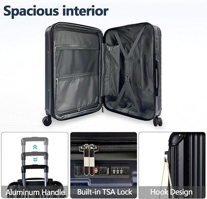 OUZZO 3 Piece Luggage Sets Hardshell Expandable Suitcases Sets with Double Spinner Wheels Lightweight ABS+PC Checked Luggage with TSA Lock for Women Men Family Trips