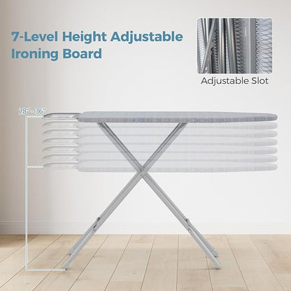 COSTWAY Ironing Board Full Size, 57” x 15” Foldable Iron Stand w/ 7-Level Height Adjustable, Heat-Resistant Ironing Cover, Heavy-Duty Metal Frame, Compact Iron Table for Home, Laundry Room (Gray)