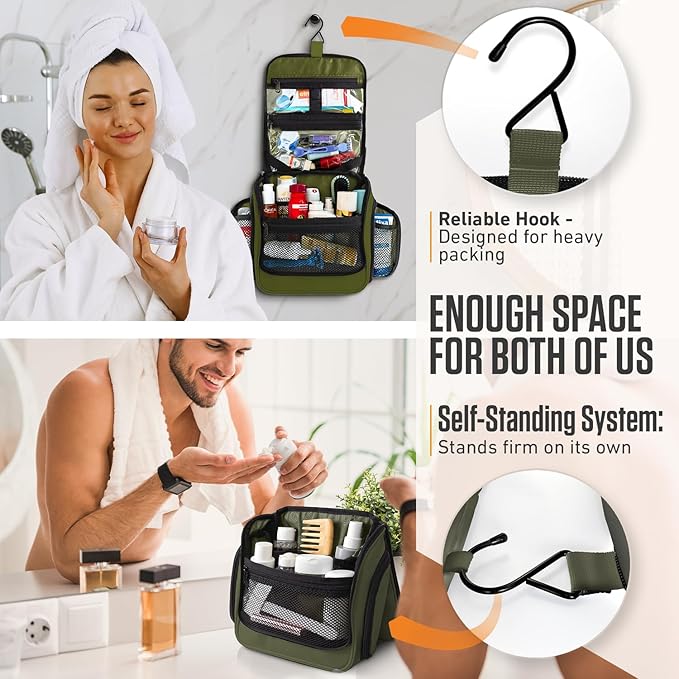 VENTURE 4TH Hanging Travel Toiletry Bag for Women & Men – Large Toiletry Organizer with 18 Compartments, Removable TSA Pouch, Travel Wash Bag for Toiletries, Makeup & Shaving Kit (Forest Green)