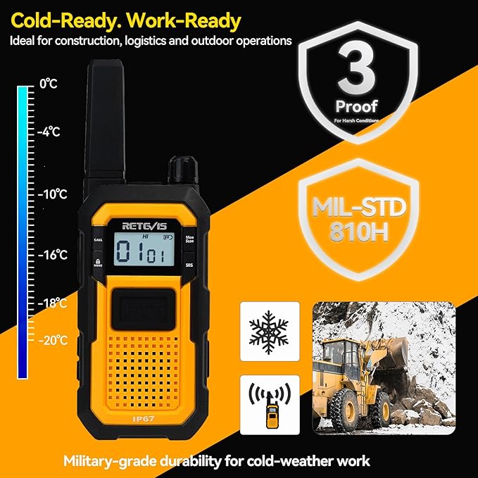 Retevis RB48 Walkie Talkies for Adults, Heavy Duty 2 Way Radios Long Range with Six-Way Charger, IP67 Waterproof, Shock Resistant, Dual PTT, for Jobsite Construction(6 Pack)
