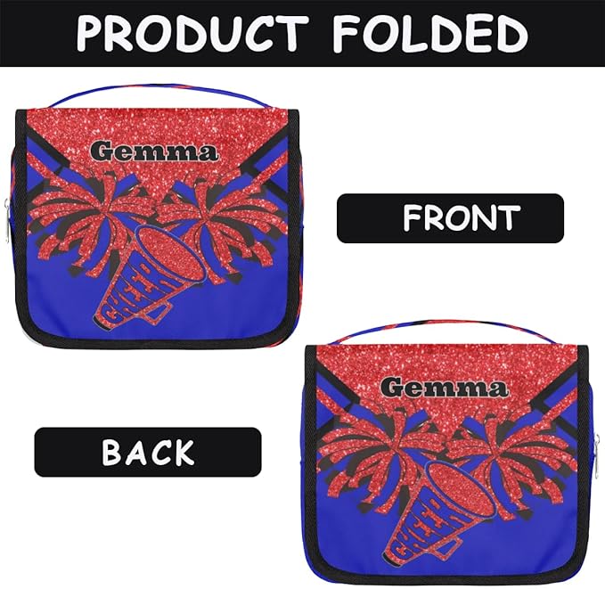 Custom Hanging Toiletry Bag for Women, Cheer Makeup Bag, Cosmetic Bag, Travel Essentials for Women Red Sequins Glitter Black Royal Blue