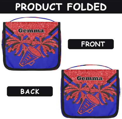 Custom Hanging Toiletry Bag for Women, Cheer Makeup Bag, Cosmetic Bag, Travel Essentials for Women Red Sequins Glitter Black Royal Blue