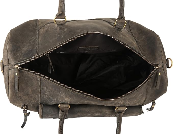 KomalC 24 Inch Leather Duffle Bags for Men and Women Travel Overnight Weekend Bag Sports Gym Duffel for Men (Charcoal Black With Shoe Pocket)
